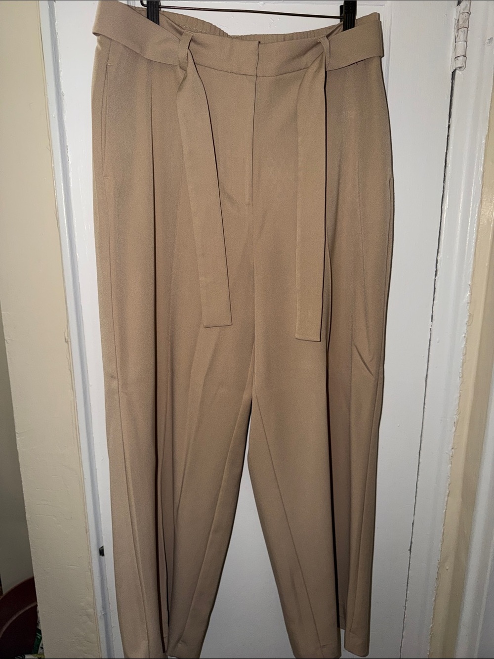 Adrianna Papell Taupe High-Waist Tie-Belt Tapered Trousers